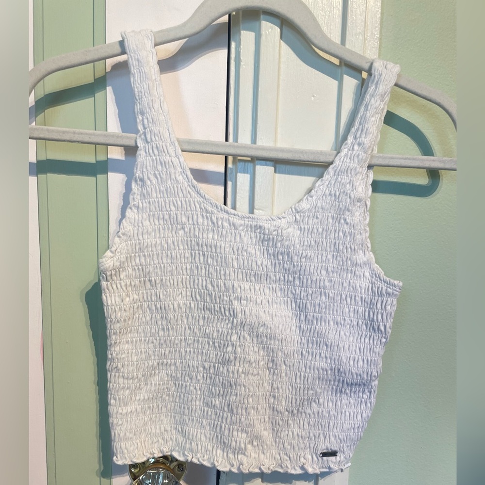 Hollister white ruffled cropped tank top.  Size small